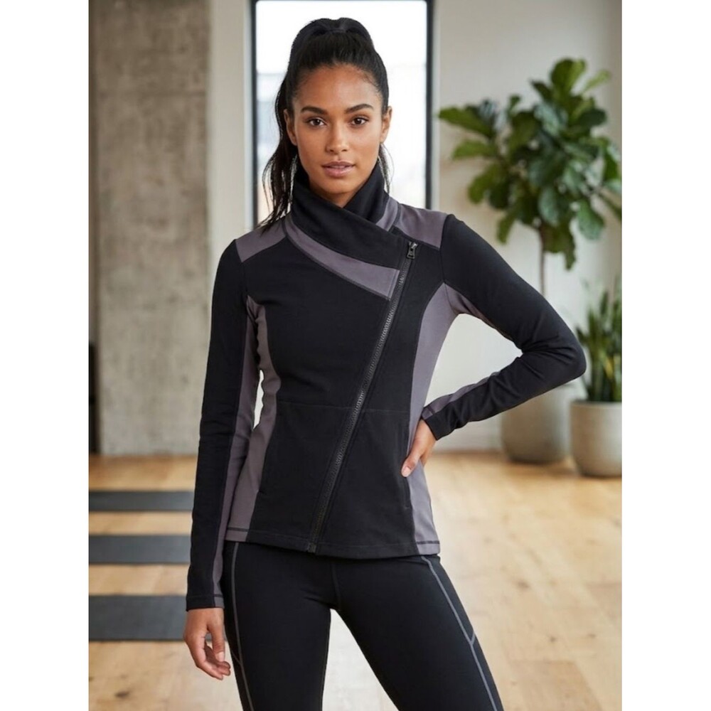 Cabi Women's Black & Gray Asymmetrical Zip Utility Jacket